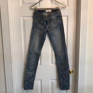 Denim jeans with floral paisley type design